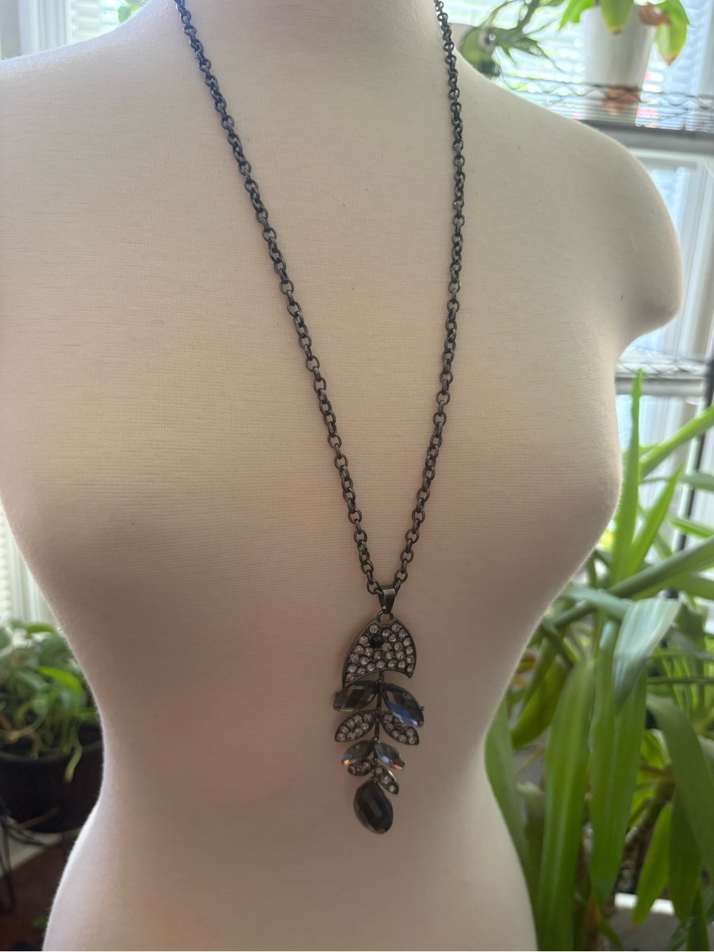 Cookie Lee Smokey Crystal Fish Pendant Necklace